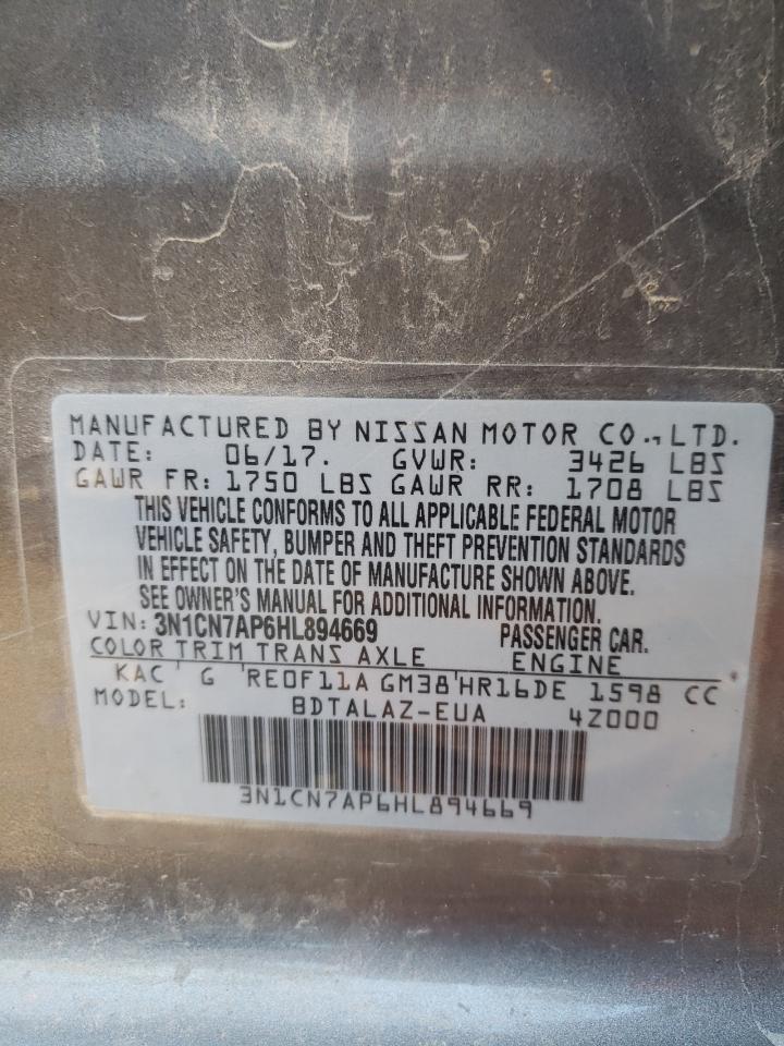 Photo 10 from auction – 2017 NISSAN VERSA S with VIN 3N1CN7AP6HL894669