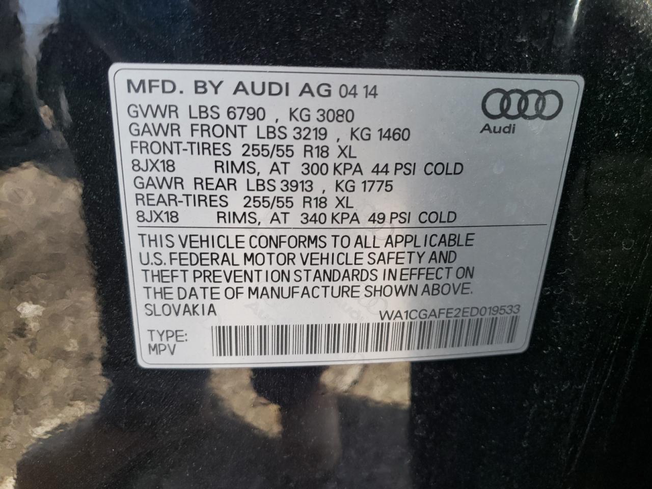 Photo 10 from auction – 2014 AUDI Q7 PREMIUM with VIN WA1CGAFE2ED019533