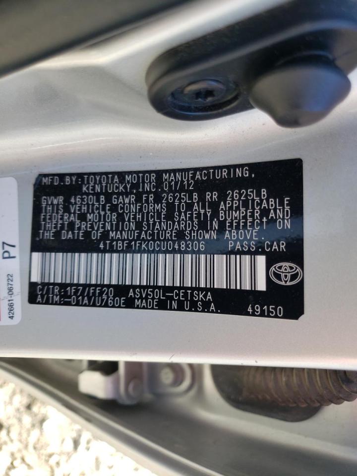 Foto 10 de la subasta – 2012 TOYOTA CAMRY BASE con VIN 4T1BF1FK0CU048306