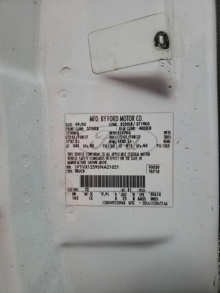 Photo 10 from auction – 2005 FORD F150 with VIN 1FTVX12595NA21021