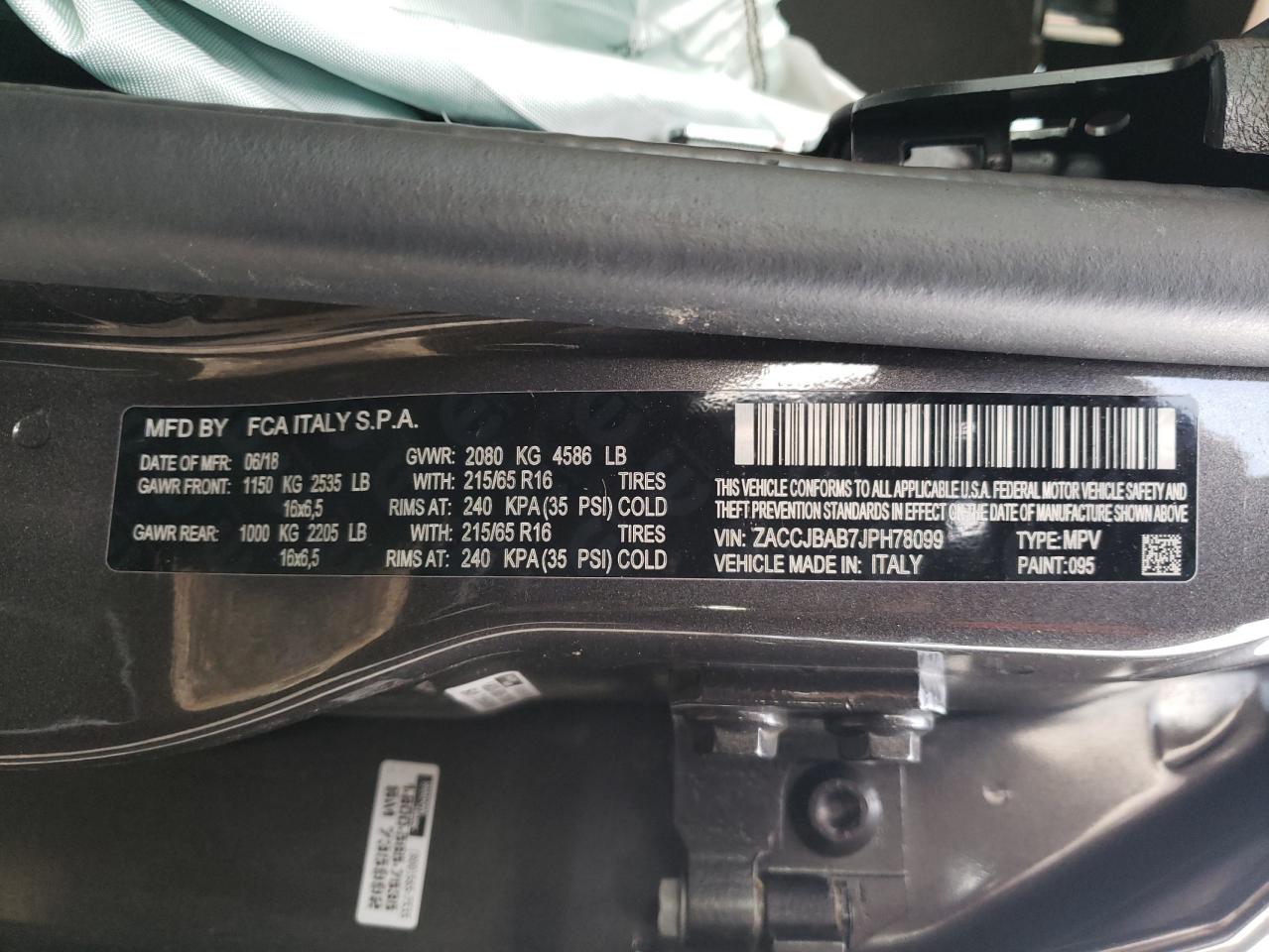 Photo 10 from auction – 2018 JEEP RENEGADE S with VIN ZACCJBAB7JPH78099