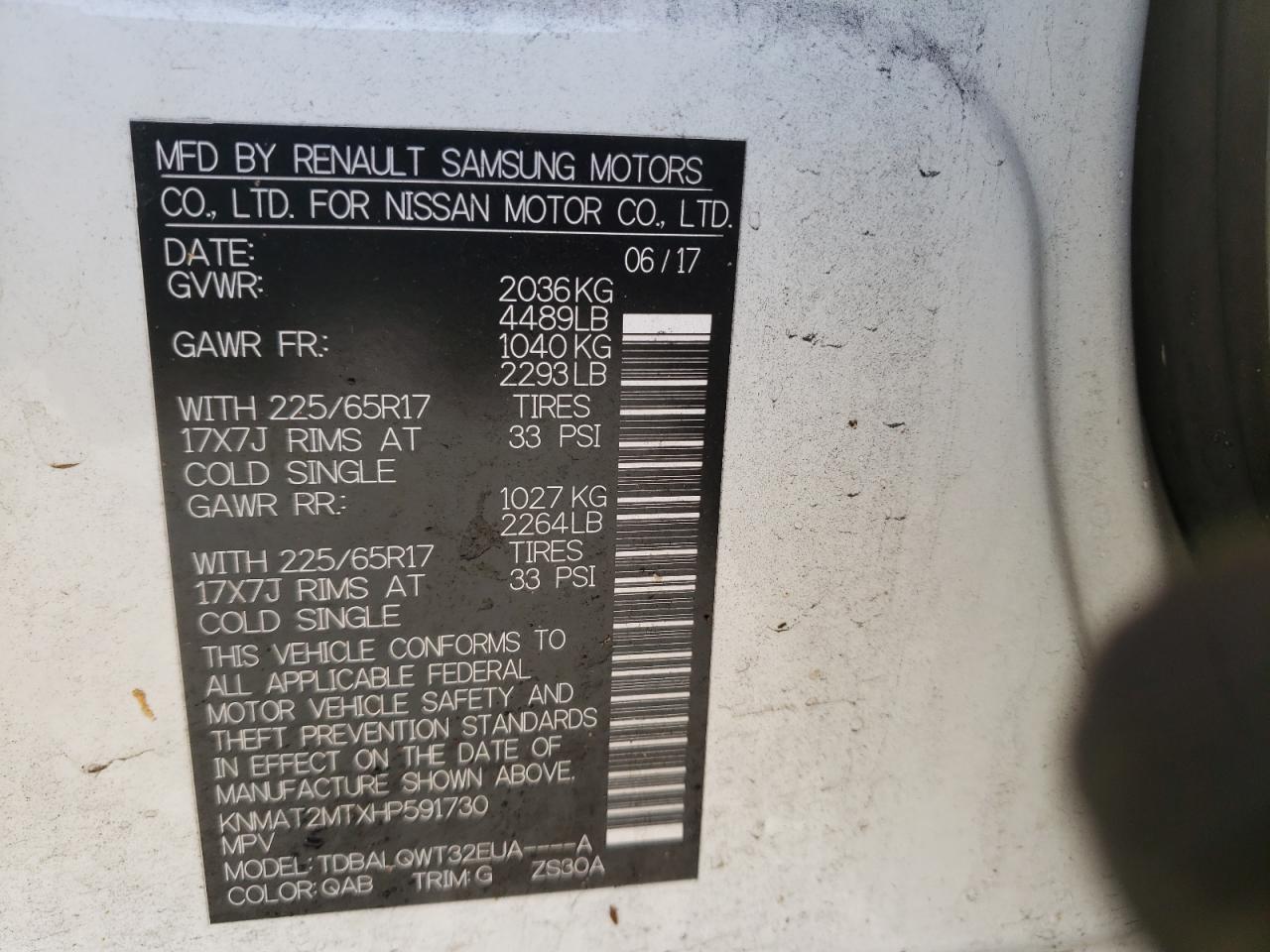 Photo 10 from auction – 2017 NISSAN ROGUE S with VIN KNMAT2MTXHP591730