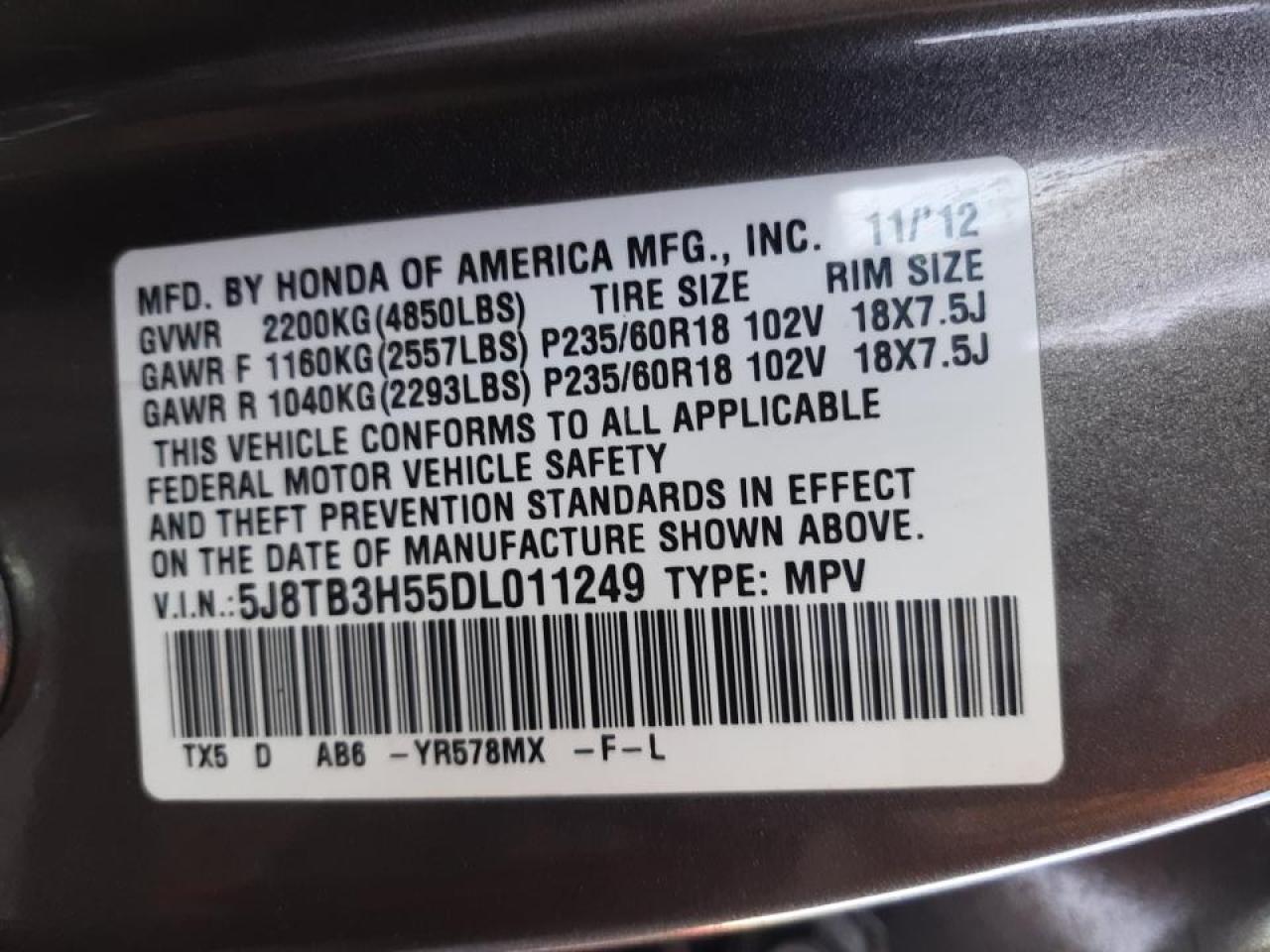 Photo 10 from auction – 2013 ACURA RDX TECHNO with VIN 5J8TB3H55DL011249