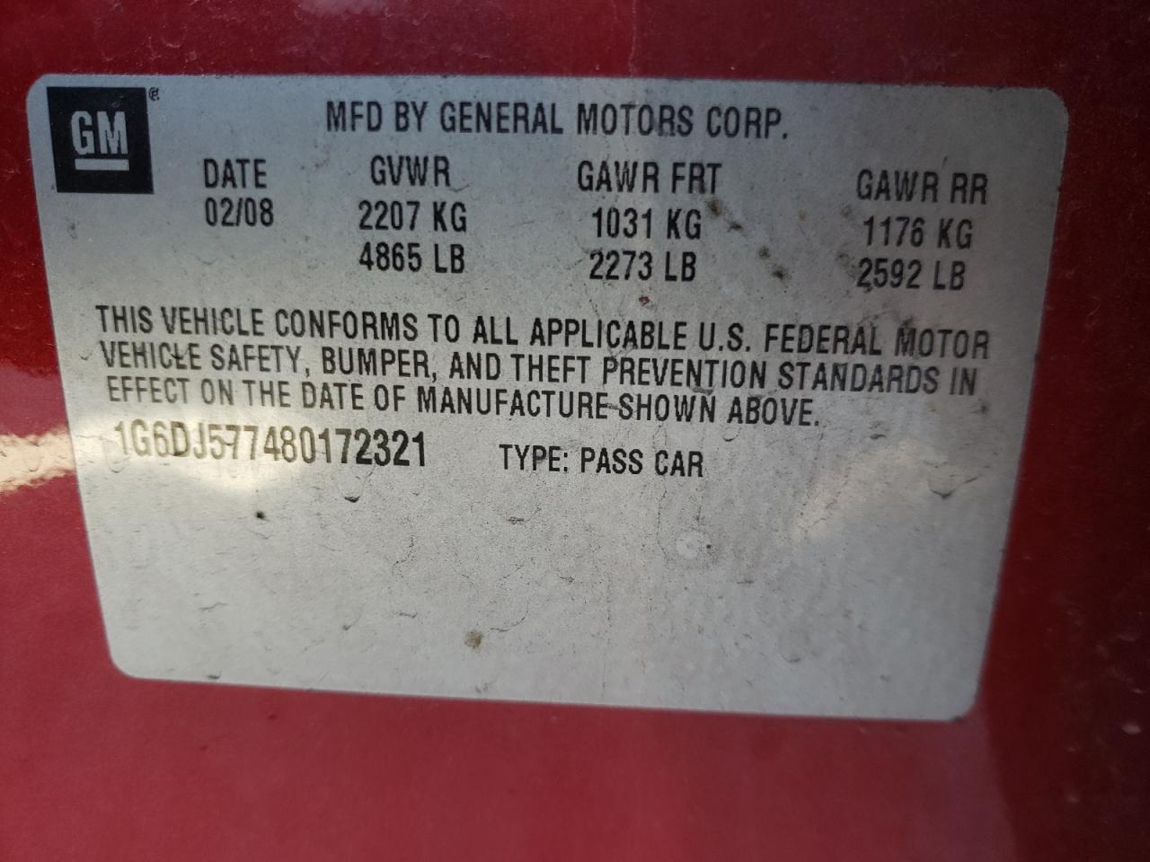 Photo 10 from auction – 2008 CADILLAC CTS with VIN 1G6DJ577480172321
