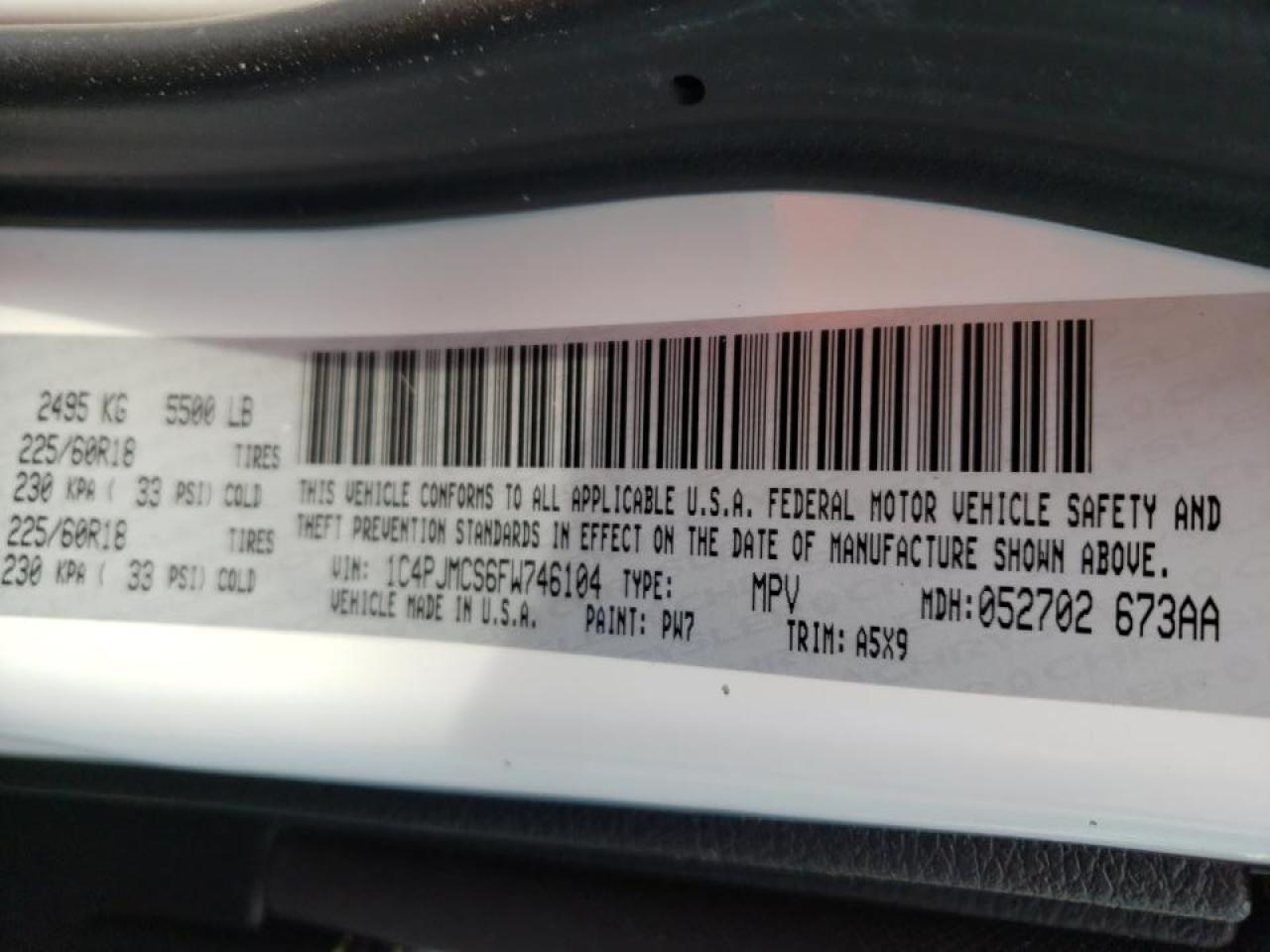 Photo 10 from auction – 2015 JEEP CHEROKEE L with VIN 1C4PJMCS6FW746104