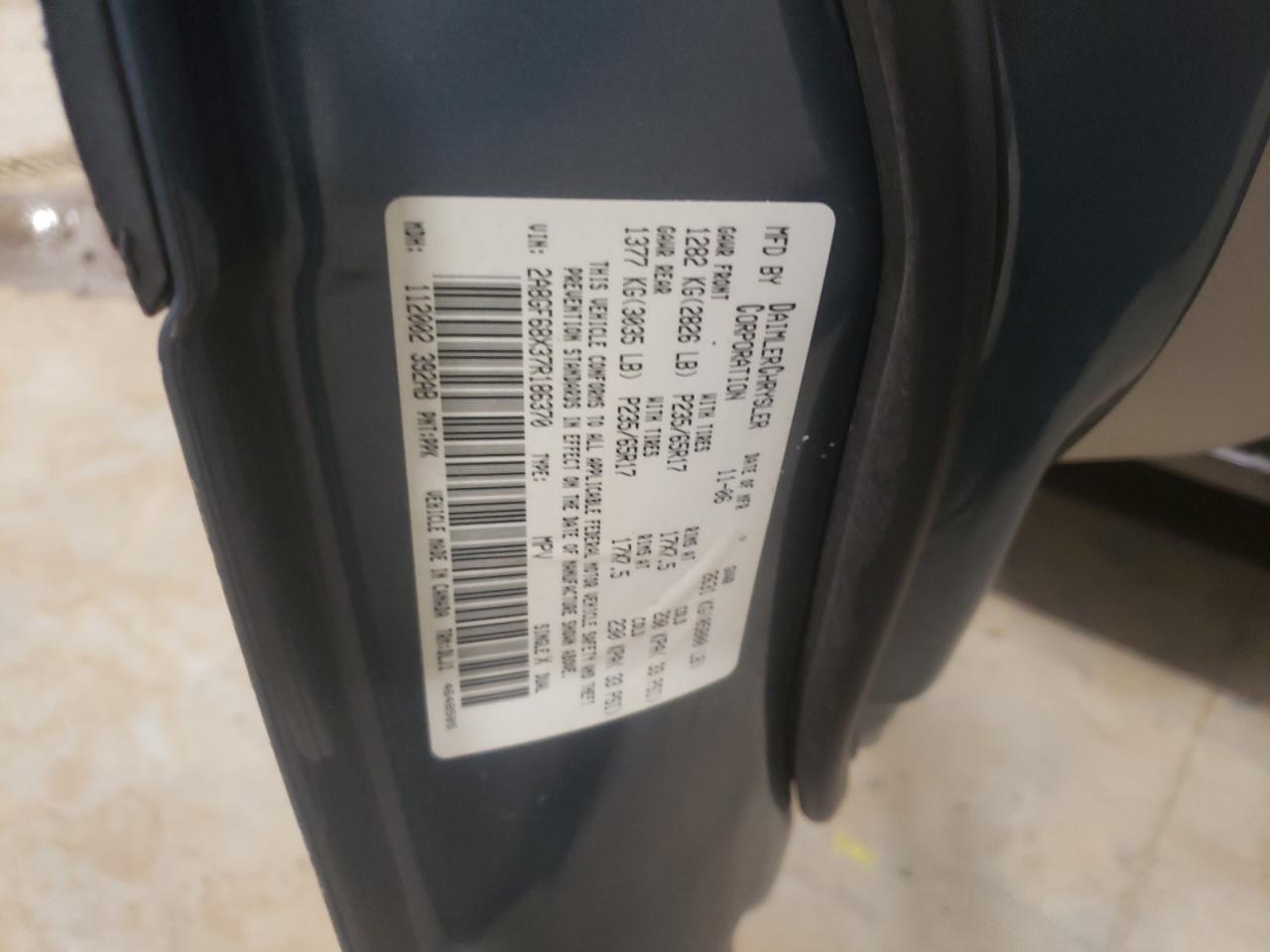 Photo 10 from auction – 2007 CHRYSLER PACIFICA T with VIN 2A8GF68X37R186370