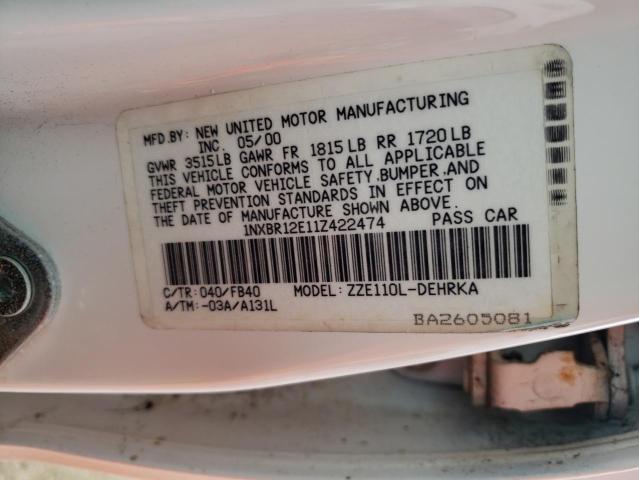 Photo 10 from auction – 2001 TOYOTA COROLLA CE with VIN 1NXBR12E11Z422474
