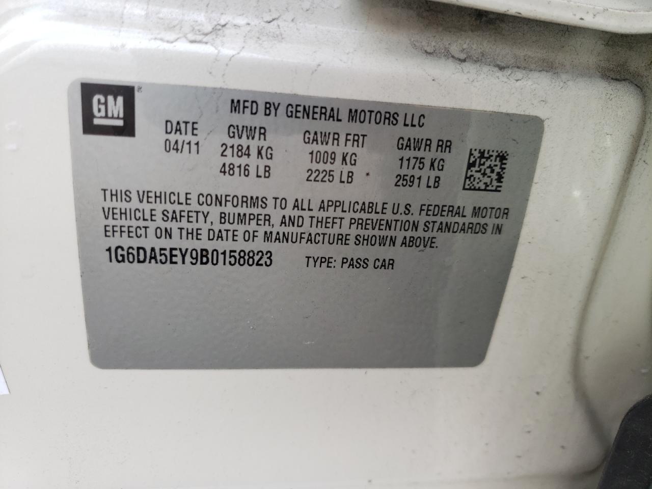 Photo 10 from auction – 2011 CADILLAC CTS with VIN 1G6DA5EY9B0158823