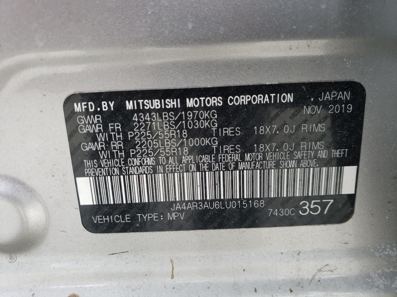 Photo 10 from auction – 2020 MITSUBISHI OUTLANDER with VIN JA4AR3AU6LU015168
