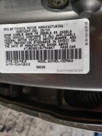 Photo 10 from auction – 2003 TOYOTA CAMRY LE with VIN 4T1BE32K13U754947