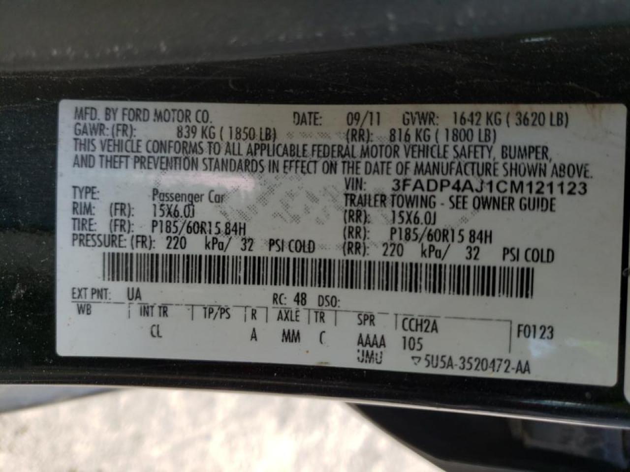 Photo 10 from auction – 2012 FORD FIESTA S with VIN 3FADP4AJ1CM121123