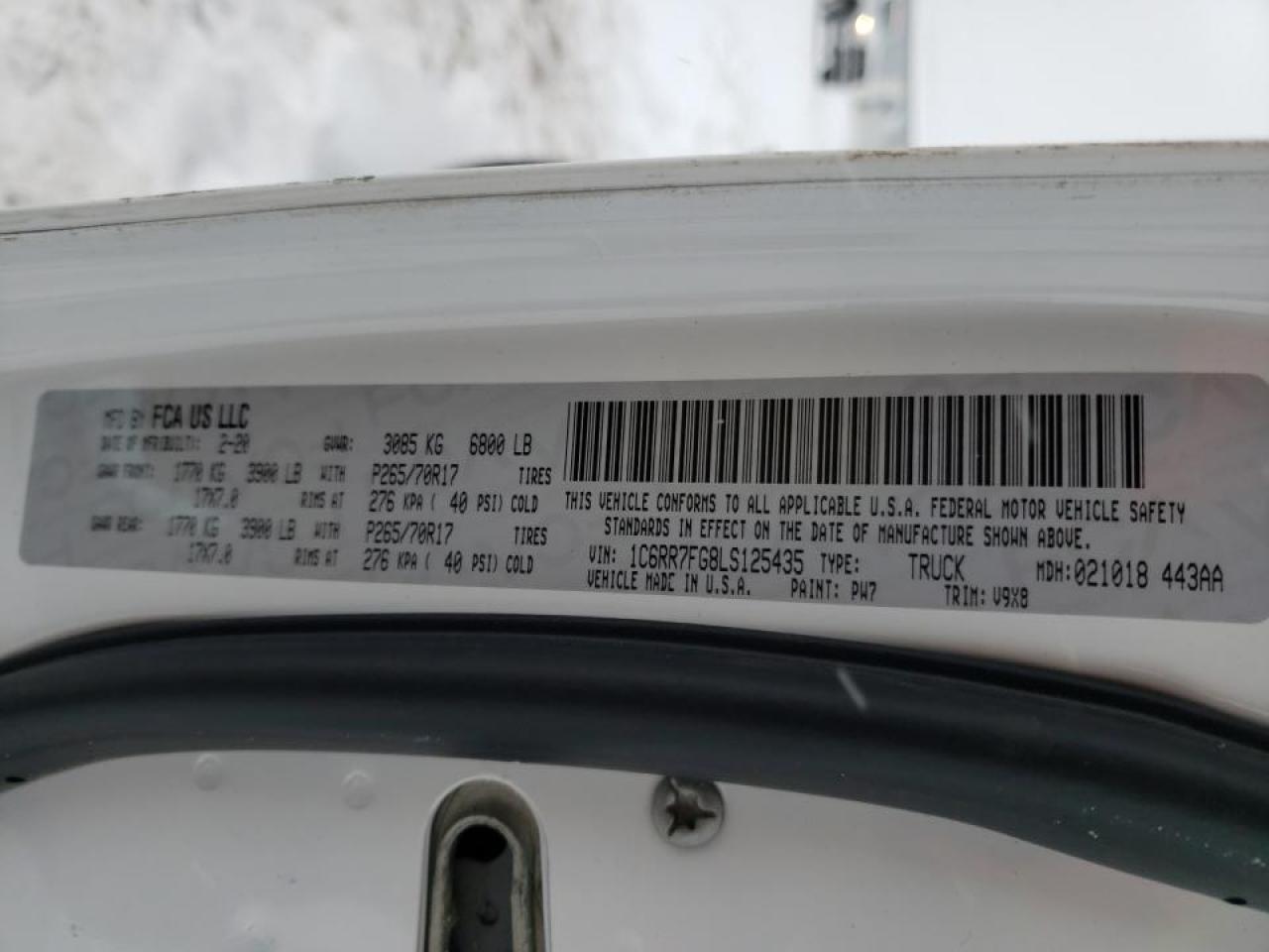 Photo 10 from auction – 2020 RAM 1500 CLASS with VIN 1C6RR7FG8LS125435