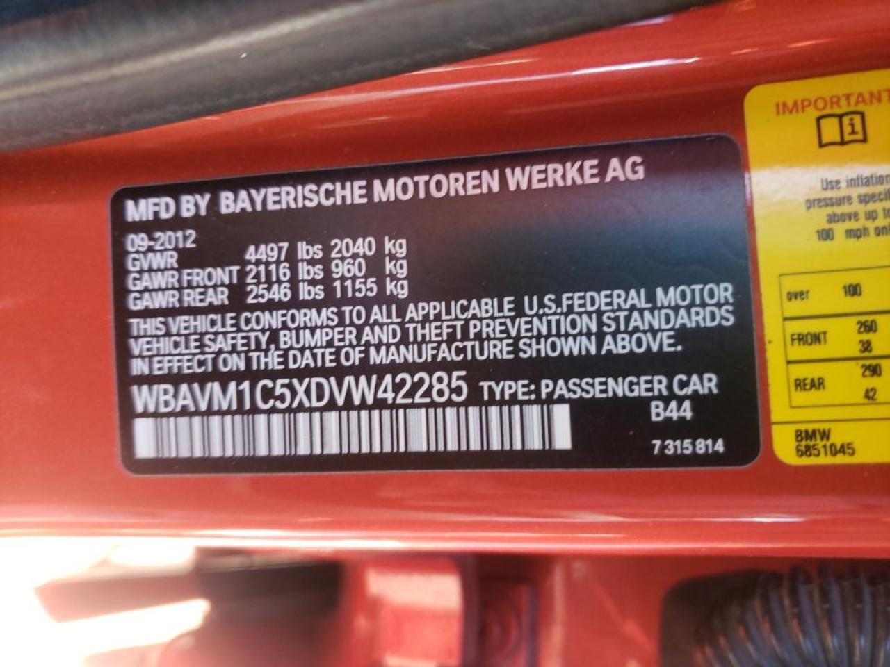 Photo 10 from auction – 2013 BMW X1 SDRIVE2 with VIN WBAVM1C5XDVW42285