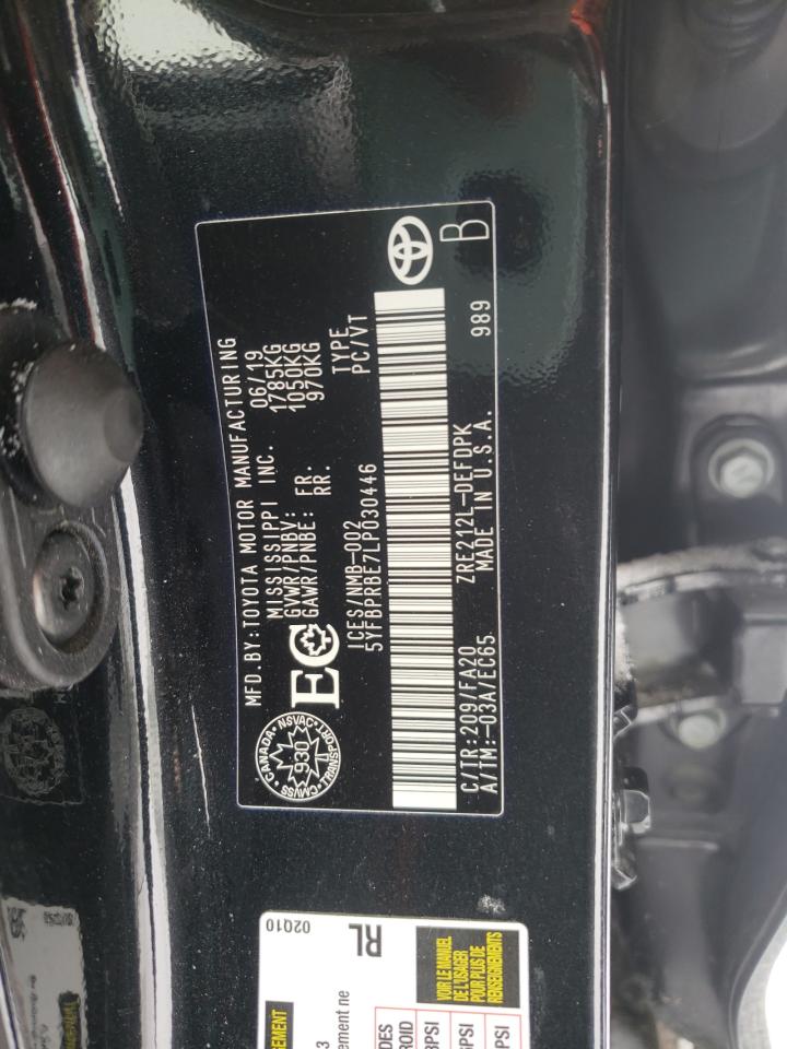 Photo 10 from auction – 2020 TOYOTA COROLLA LE with VIN 5YFBPRBE7LP030446