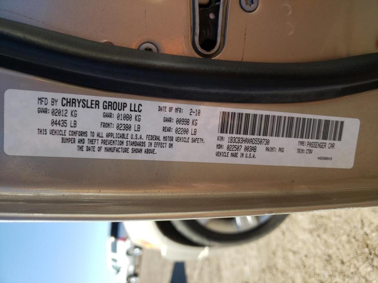 Photo 10 from auction – 2010 DODGE CALIBER MA with VIN 1B3CB3HAXAD550730