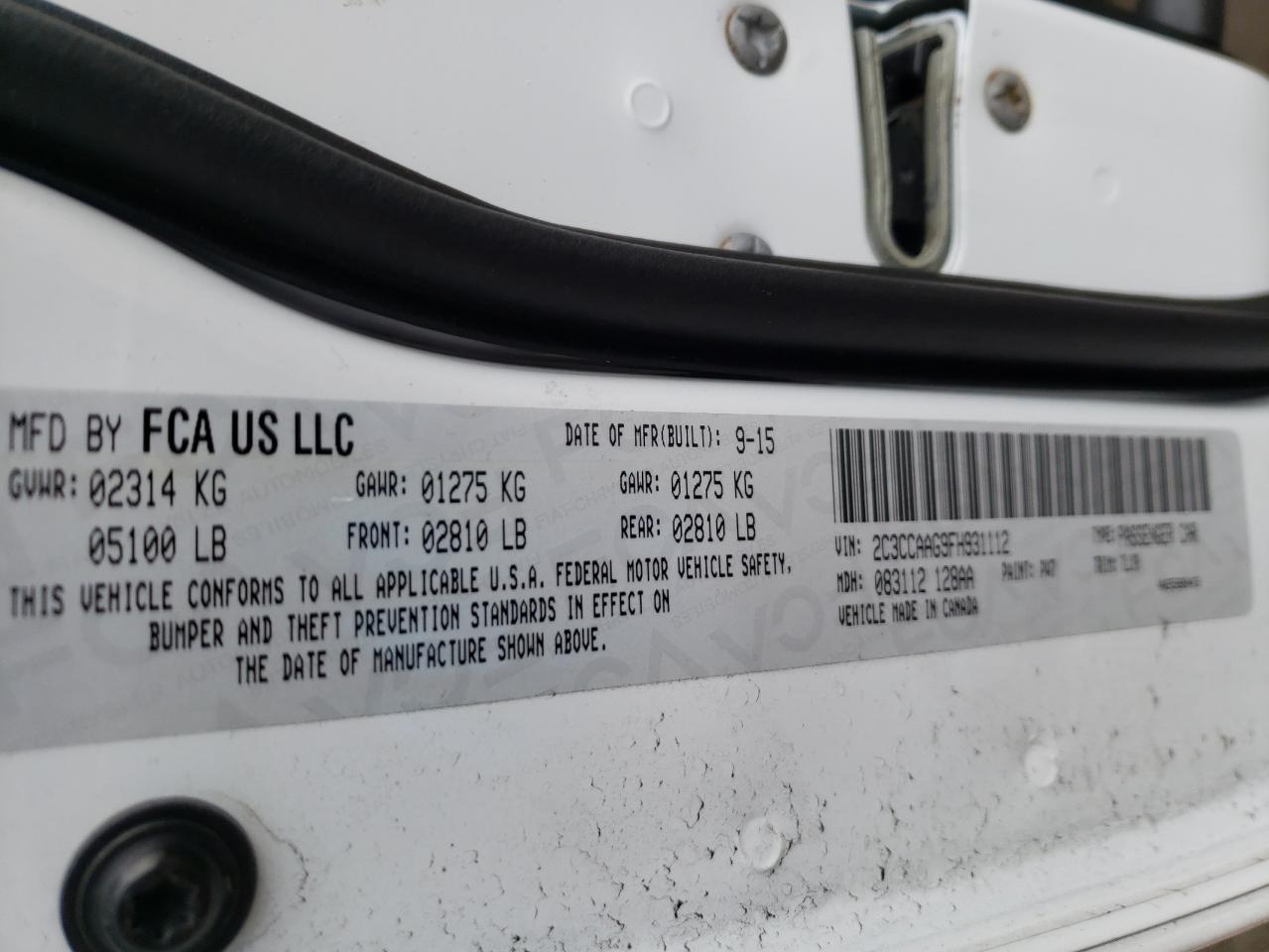 Photo 10 from auction – 2015 CHRYSLER 300 LIMITE with VIN 2C3CCAAG9FH931112
