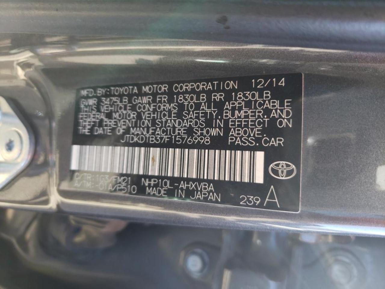 Photo 10 from auction – 2015 TOYOTA PRIUS C with VIN JTDKDTB37F1576998