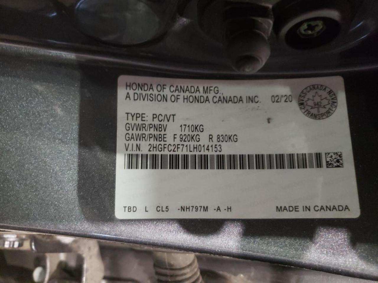 Photo 10 from auction – 2020 HONDA CIVIC EX with VIN 2HGFC2F71LH014153