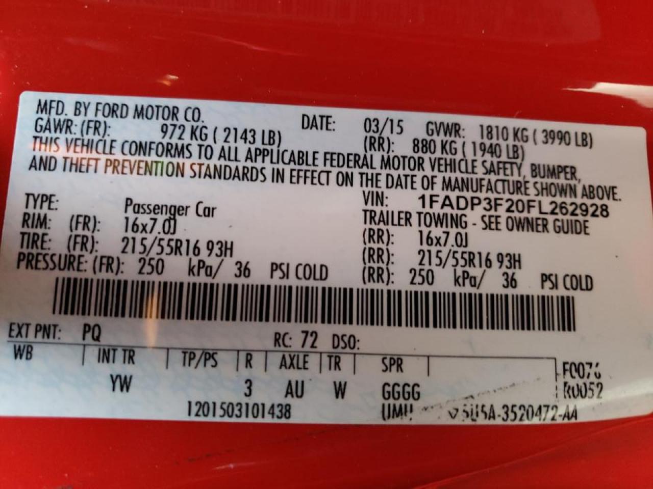 Photo 10 from auction – 2015 FORD FOCUS SE with VIN 1FADP3F20FL262928