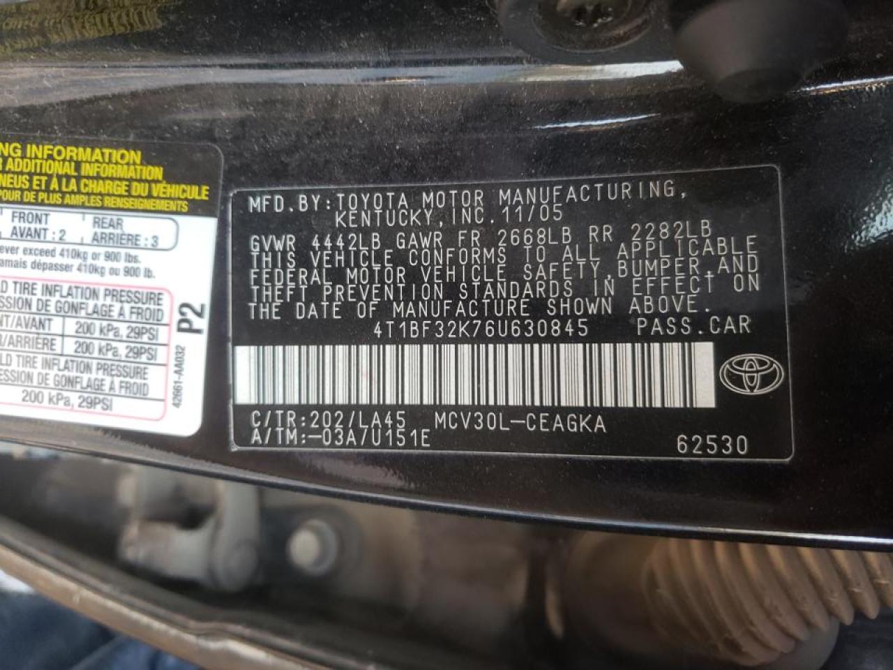 Photo 10 from auction – 2006 TOYOTA CAMRY LE with VIN 4T1BF32K76U630845