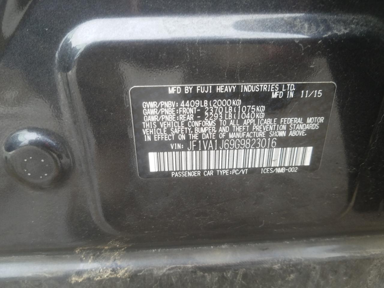 Photo 10 from auction – 2016 SUBARU WRX LIMITE with VIN JF1VA1J69G9823016