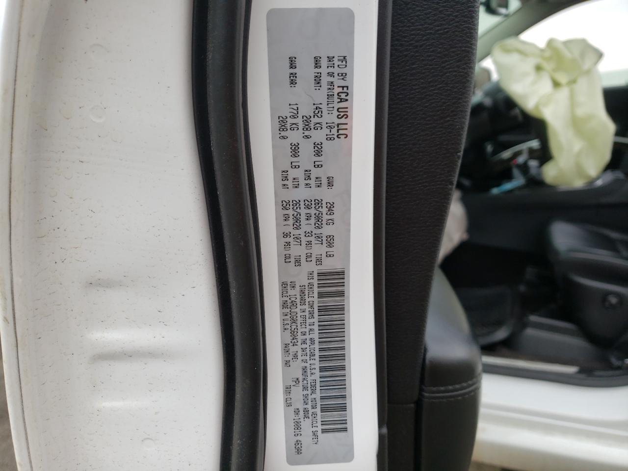 Photo 10 from auction – 2019 DODGE DURANGO GT with VIN 1C4RDJDG0KC560434
