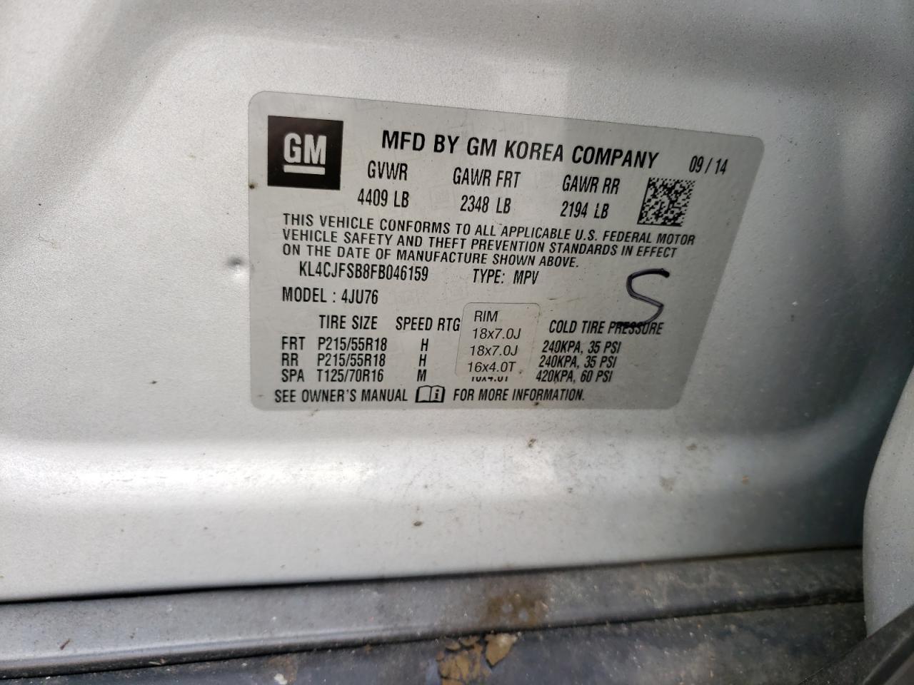 Photo 10 from auction – 2015 BUICK ENCORE CON with VIN KL4CJFSB8FB046159