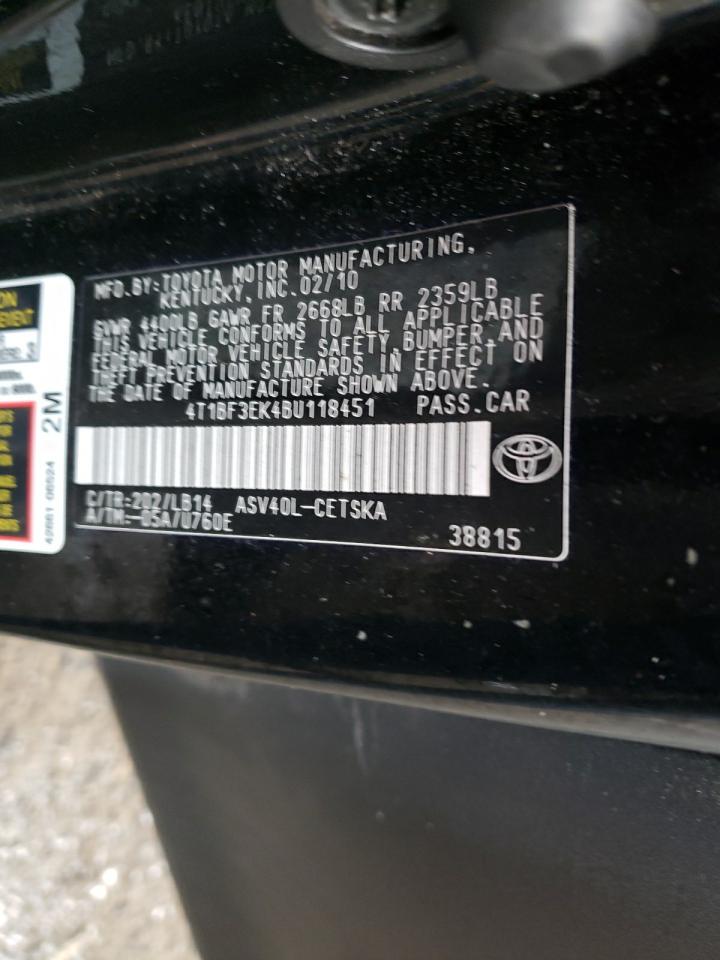 صورة رقم 10 من المزاد - 2011 TOYOTA CAMRY BASE مع VIN 4T1BF3EK4BU118451