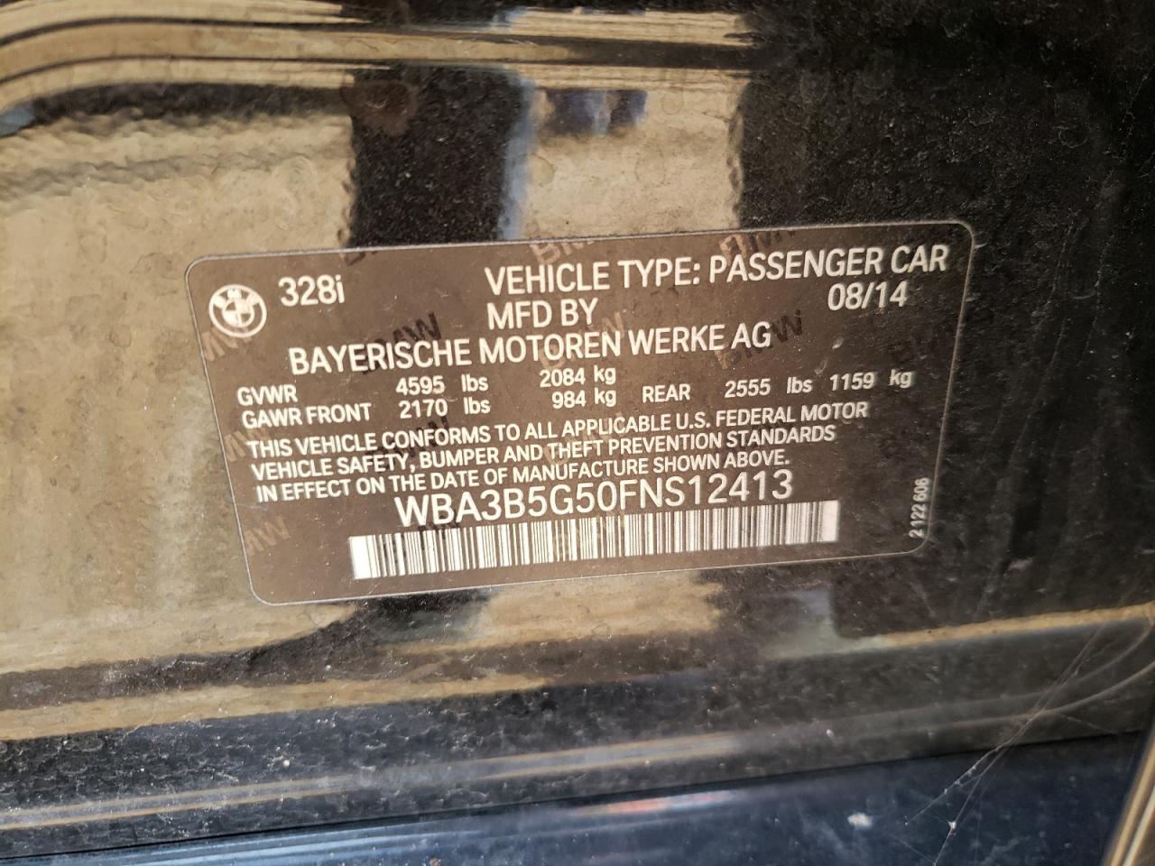 Photo 10 from auction – 2015 BMW 328 XI SUL with VIN WBA3B5G50FNS12413