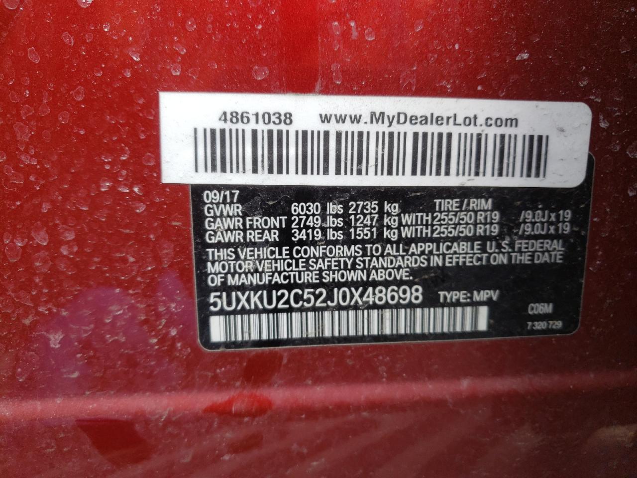 Photo 10 from auction – 2018 BMW X6 XDRIVE3 with VIN 5UXKU2C52J0X48698