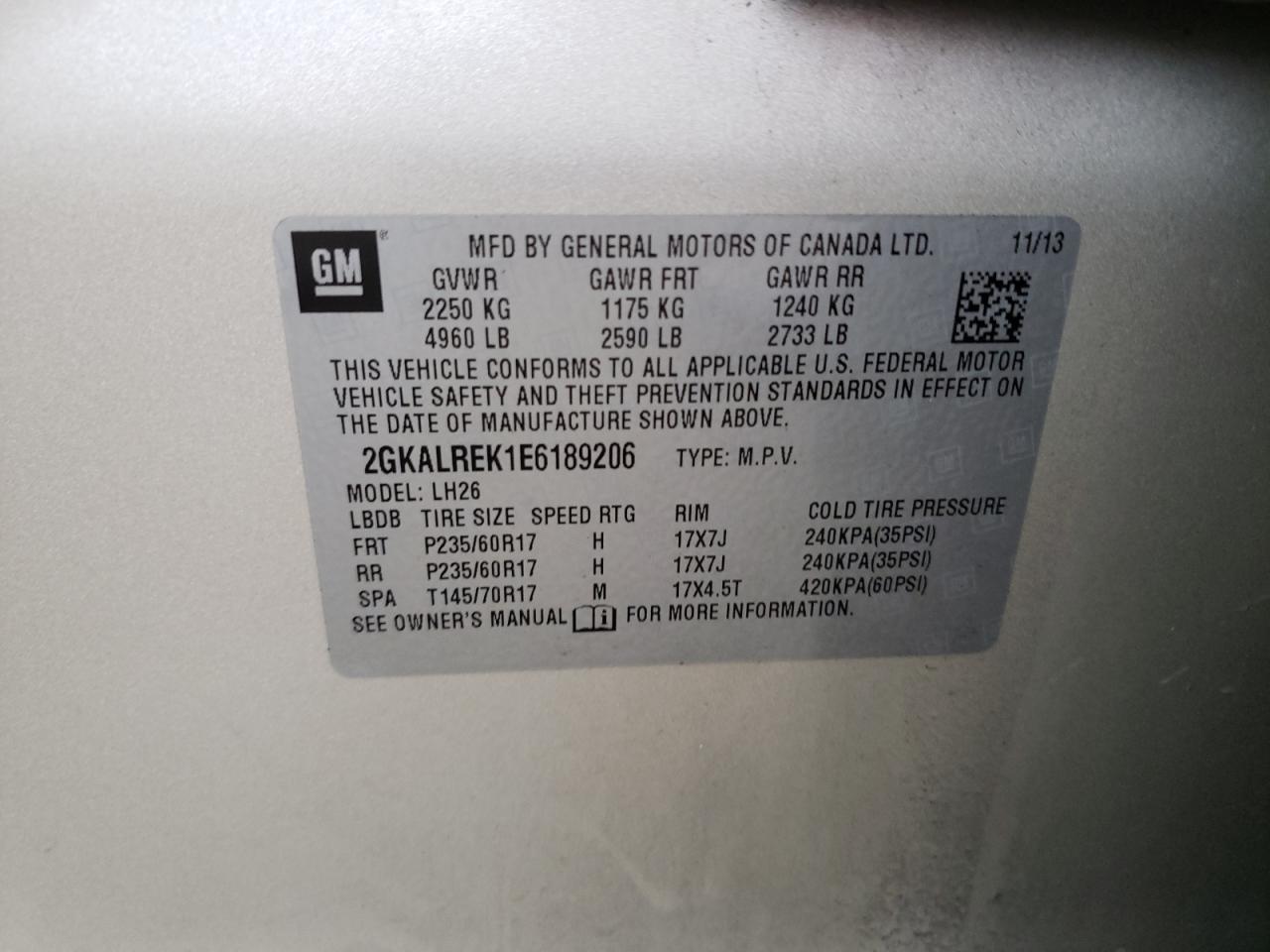 Photo 10 from auction – 2014 GMC TERRAIN SL with VIN 2GKALREK1E6189206