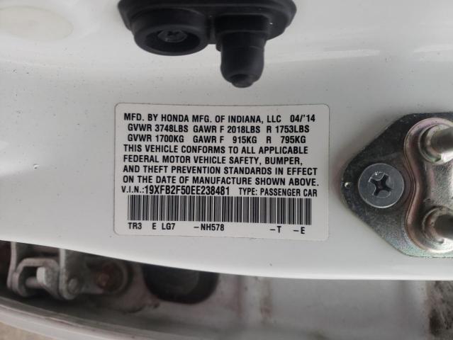 HONDA CIVIC LX 2014 with VIN 19XFB2F50EE238481 - Photo from auction