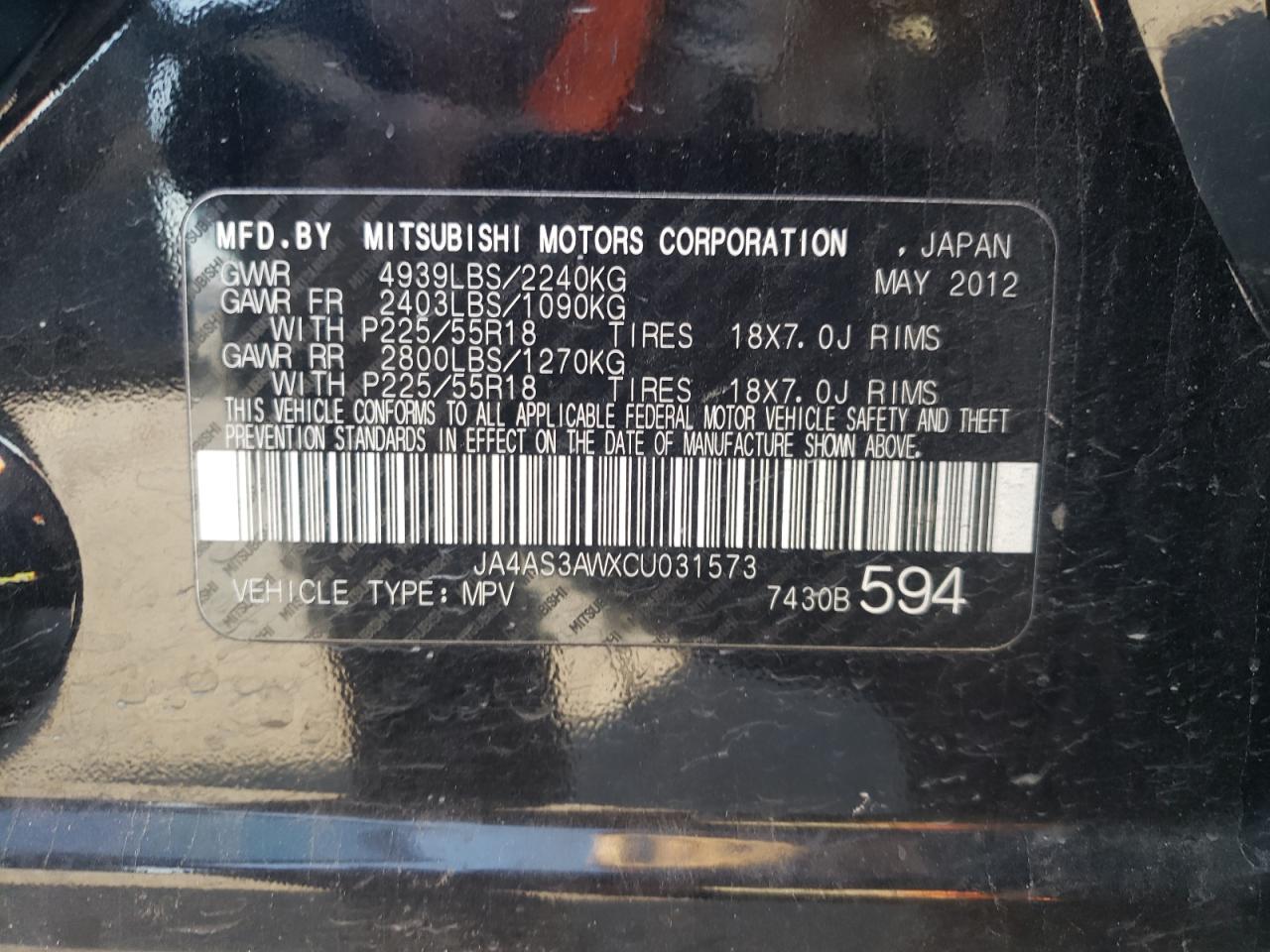 Photo 10 from auction – 2012 MITSUBISHI OUTLANDER with VIN JA4AS3AWXCU031573