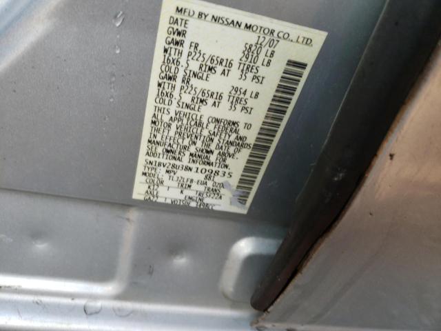 Photo 10 from auction – 2008 NISSAN QUEST S with VIN 5N1BV28U38N109835