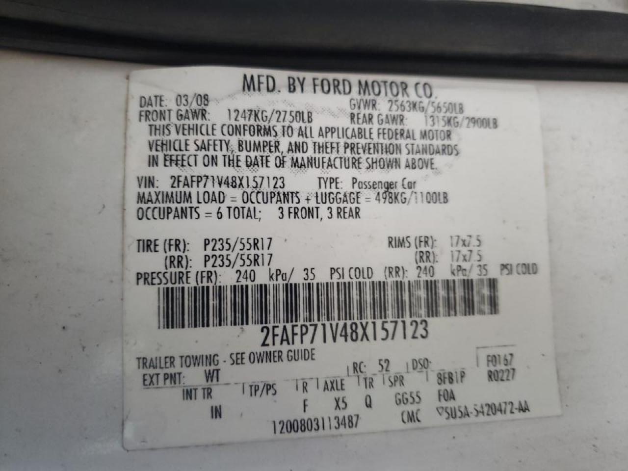 Photo 10 from auction – 2008 FORD CROWN VICT with VIN 2FAFP71V48X157123