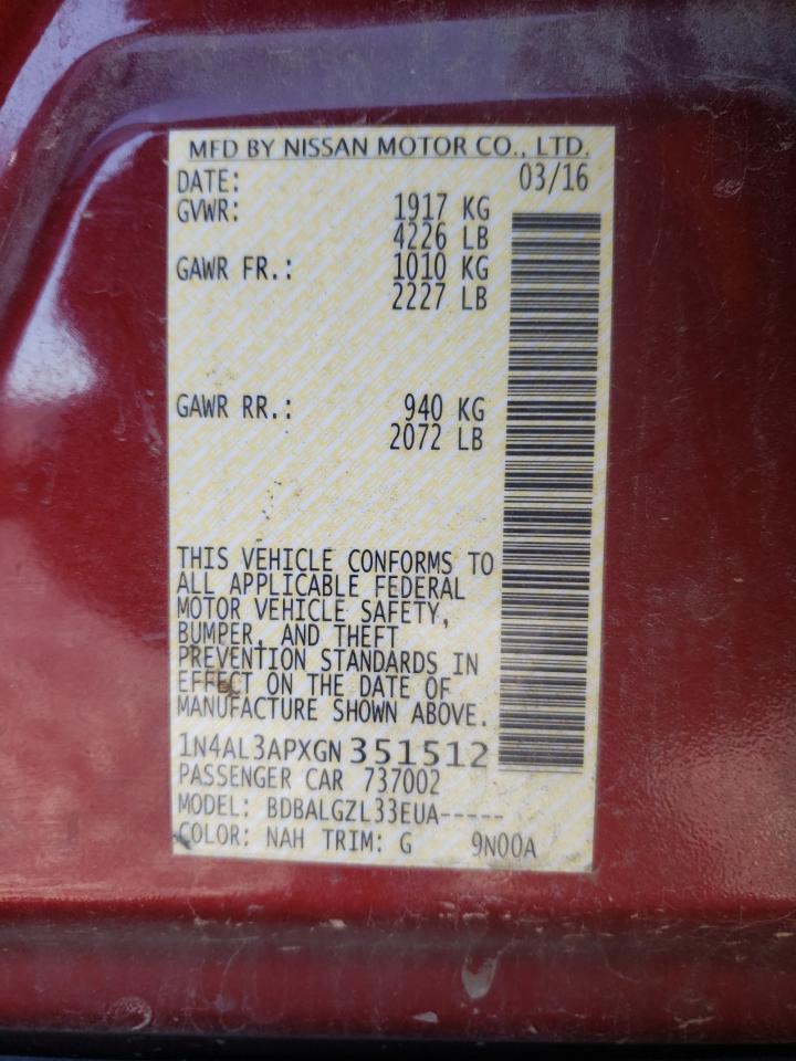Photo 10 from auction – 2016 NISSAN ALTIMA 2.5 with VIN 1N4AL3APXGN351512