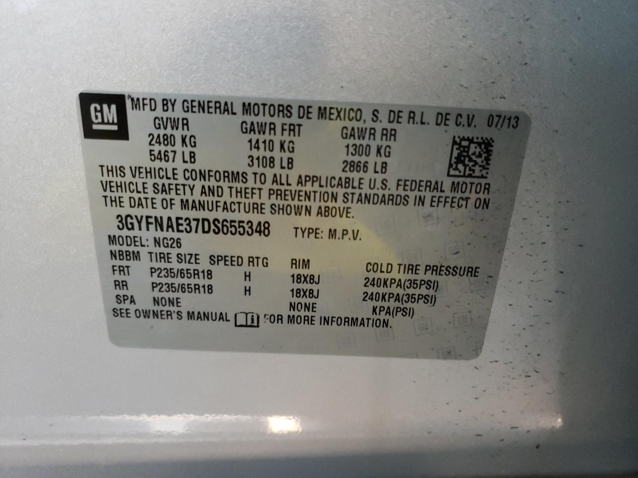 Photo 10 from auction – 2013 CADILLAC SRX with VIN 3GYFNAE37DS655348