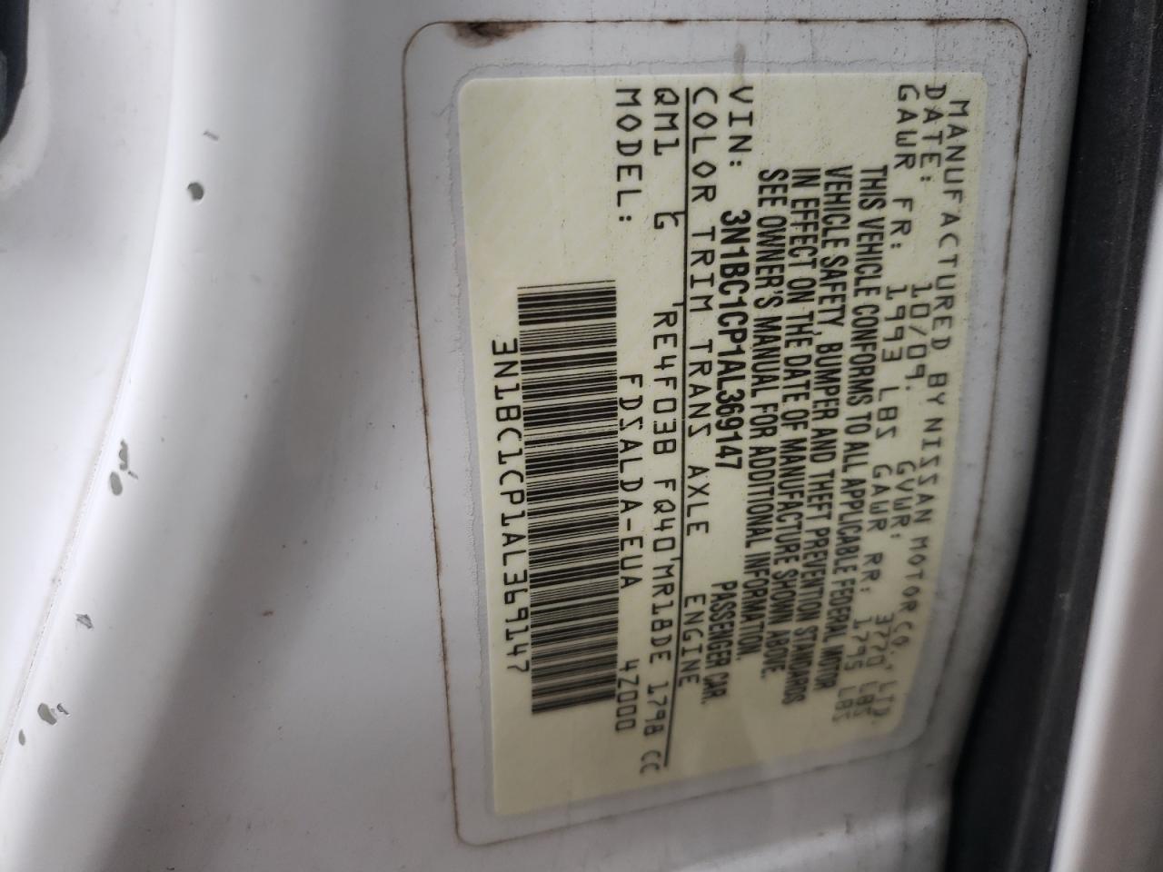 Photo 10 from auction – 2010 NISSAN VERSA S with VIN 3N1BC1CP1AL369147