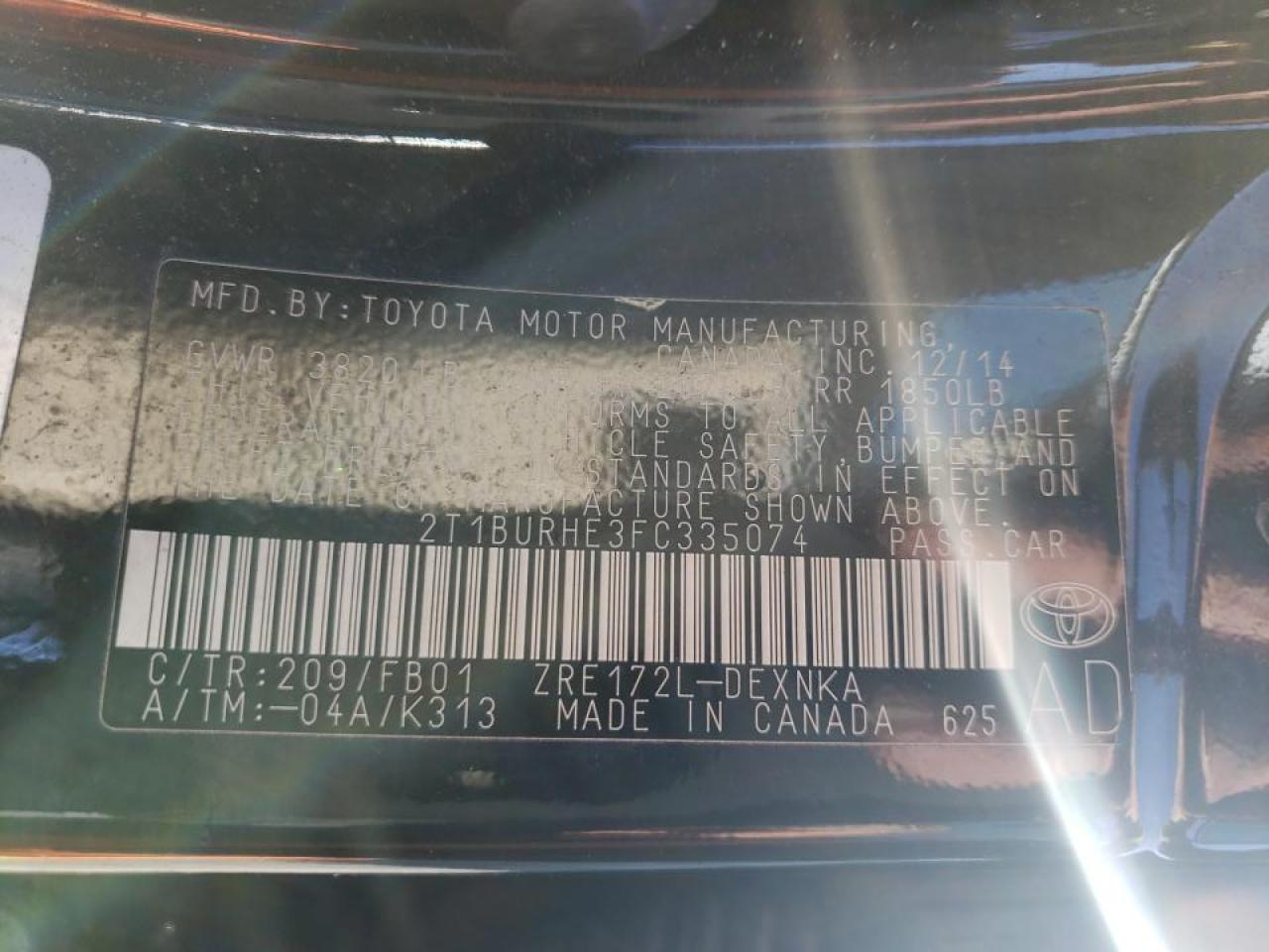 Photo 10 from auction – 2015 TOYOTA COROLLA L with VIN 2T1BURHE3FC335074