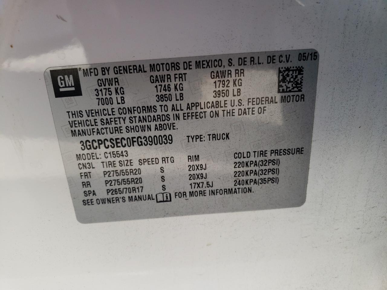 Photo 10 from auction – 2015 CHEVROLET SILVERADO with VIN 3GCPCSEC0FG390039