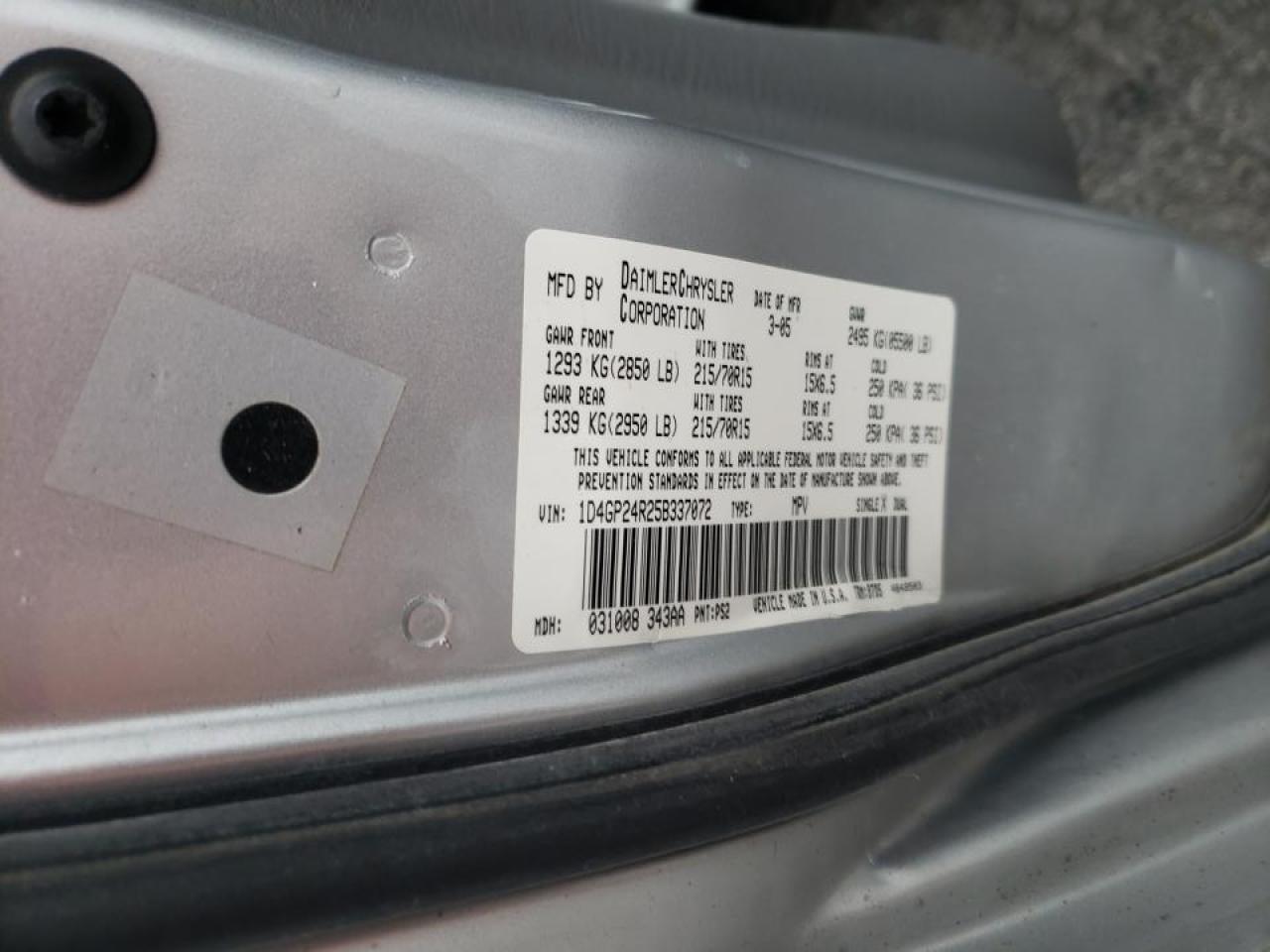 Zdjęcie 10 z aukcji – 2005 DODGE GRAND CARA z VIN 1D4GP24R25B337072