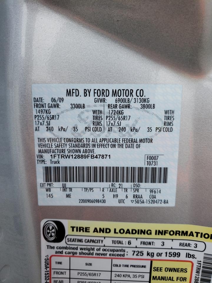 Photo 10 from auction – 2009 FORD F150 SUPER with VIN 1FTRW12889FB47871