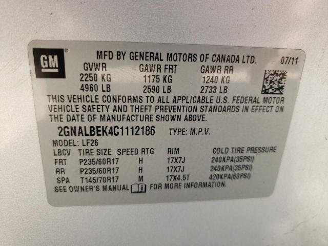 Photo 10 from auction – 2012 CHEVROLET EQUINOX LS with VIN 2GNALBEK4C1112186