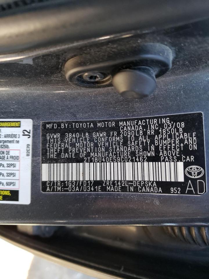 Photo 10 from auction – 2009 TOYOTA COROLLA BA with VIN 2T1BU40E59C021462