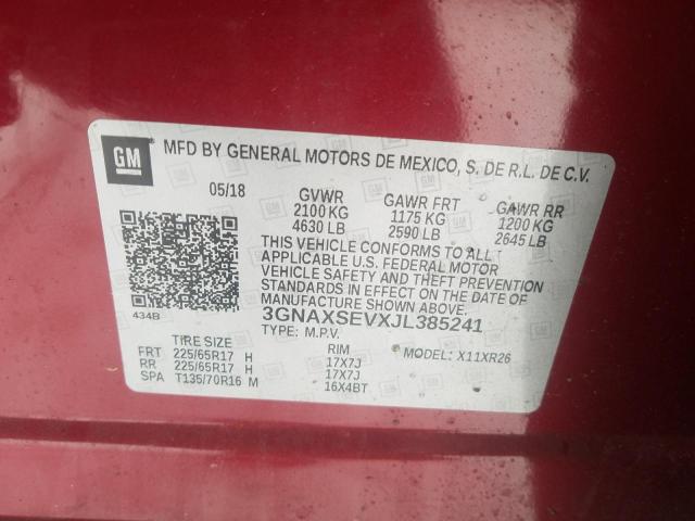 Photo 10 from auction – 2018 CHEVROLET EQUINOX LT with VIN 3GNAXSEVXJL385241