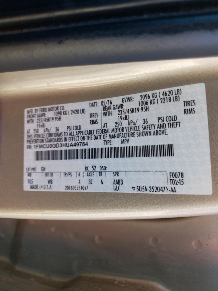 Photo 10 from auction – 2017 FORD ESCAPE SE with VIN 1FMCU0GD3HUA49784