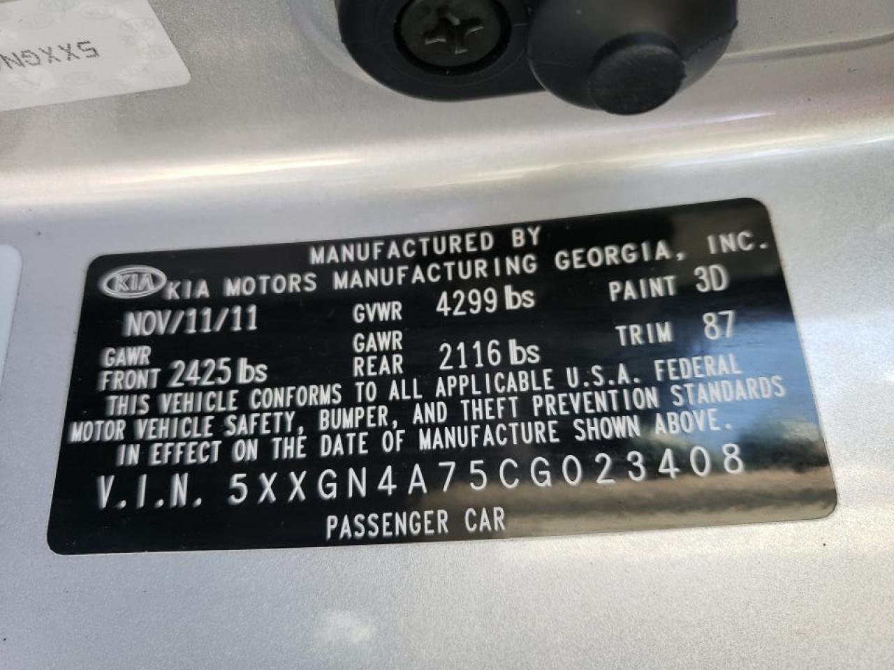 Photo 10 from auction – 2012 KIA OPTIMA EX with VIN 5XXGN4A75CG023408