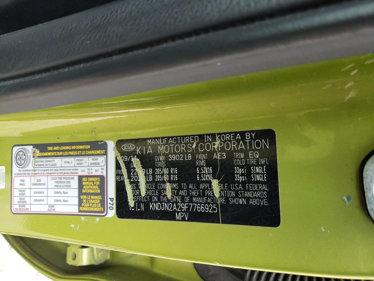 Photo 10 from auction – 2015 KIA SOUL with VIN KNDJN2A29F7766925