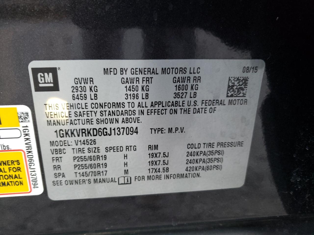Photo 10 from auction – 2016 GMC ACADIA SLT with VIN 1GKKVRKD6GJ137094