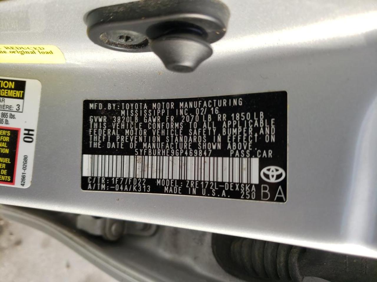 Photo 10 from auction – 2016 TOYOTA COROLLA L with VIN 5YFBURHE9GP469847